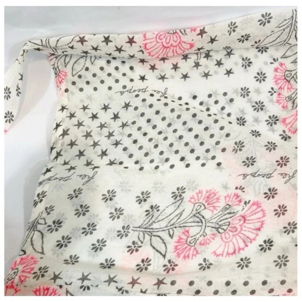 Free People Pink Floral Star Gauze Tote‎ Bag Boho Slouchy Everyday Market Hobo